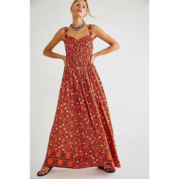 Free People Dresses & Skirts - NWT FREE PEOPLE Sz S GLOW UP MAXI DRESS IN BURNT ORANGE